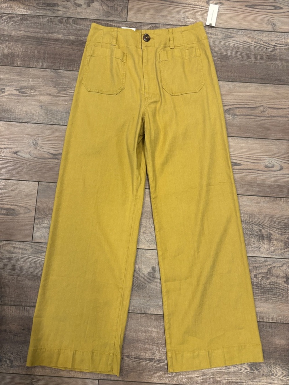 Anthropologie Maeve The Colette Cropped Linen Wide Leg Pants Yellow 28 Tall - Picture 5 of 8